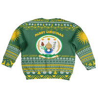 Rwanda Christmas Kid Ugly Christmas Sweater with Green-Yellow Pattern, National Emblem, and Radiant Sun Motif - Wonder Print Shop
