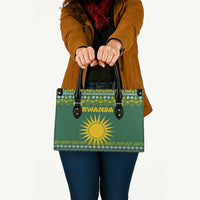 Rwanda Christmas Leather Bag with Green-Yellow Pattern, National Emblem, and Radiant Sun Motif - Wonder Print Shop
