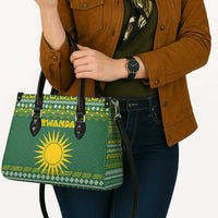 Rwanda Christmas Leather Bag with Green-Yellow Pattern, National Emblem, and Radiant Sun Motif - Wonder Print Shop