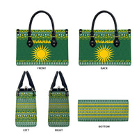 Rwanda Christmas Leather Bag with Green-Yellow Pattern, National Emblem, and Radiant Sun Motif - Wonder Print Shop
