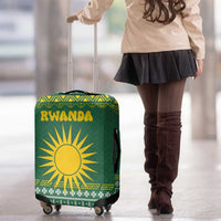 Rwanda Christmas Luggage Cover with Green-Yellow Pattern, National Emblem, and Radiant Sun Motif - Wonder Print Shop