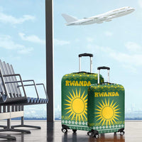 Rwanda Christmas Luggage Cover with Green-Yellow Pattern, National Emblem, and Radiant Sun Motif - Wonder Print Shop