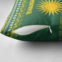 Rwanda Christmas Pillow Cover with Green-Yellow Pattern, National Emblem, and Radiant Sun Motif - Wonder Print Shop