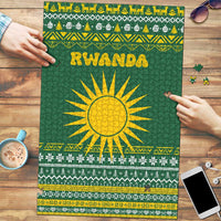 Rwanda Christmas Puzzle with Green-Yellow Pattern, National Emblem, and Radiant Sun Motif - Wonder Print Shop
