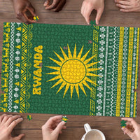 Rwanda Christmas Puzzle with Green-Yellow Pattern, National Emblem, and Radiant Sun Motif - Wonder Print Shop