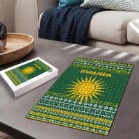 Rwanda Christmas Puzzle with Green-Yellow Pattern, National Emblem, and Radiant Sun Motif - Wonder Print Shop