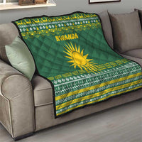 Rwanda Christmas Quilt with Green-Yellow Pattern, National Emblem, and Radiant Sun Motif - Wonder Print Shop