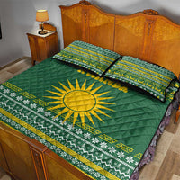 Rwanda Christmas Quilt Bed Set with Green-Yellow Pattern, National Emblem, and Radiant Sun Motif - Wonder Print Shop