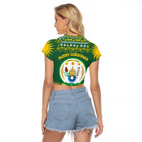 Rwanda Christmas Raglan Cropped T Shirt with Green-Yellow Pattern, National Emblem, and Radiant Sun Motif - Wonder Print Shop