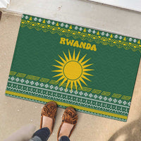 Rwanda Christmas Rubber Doormat with Green-Yellow Pattern, National Emblem, and Radiant Sun Motif - Wonder Print Shop