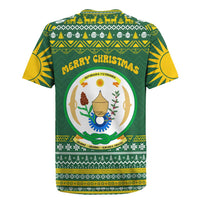 Rwanda Christmas Rugby Jersey with Green-Yellow Pattern, National Emblem, and Radiant Sun Motif - Wonder Print Shop