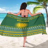 Rwanda Christmas Sarong with Green-Yellow Pattern, National Emblem, and Radiant Sun Motif - Wonder Print Shop