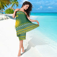 Rwanda Christmas Sarong with Green-Yellow Pattern, National Emblem, and Radiant Sun Motif - Wonder Print Shop