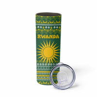 Rwanda Christmas Skinny Tumbler with Green-Yellow Pattern, National Emblem, and Radiant Sun Motif - Wonder Print Shop