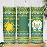 Rwanda Christmas Skinny Tumbler with Green-Yellow Pattern, National Emblem, and Radiant Sun Motif - Wonder Print Shop