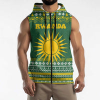 Rwanda Christmas Sleeveless Zip Hoodie with Green-Yellow Pattern, National Emblem, and Radiant Sun Motif - Wonder Print Shop