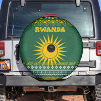 Rwanda Christmas Spare Tire Cover with Green-Yellow Pattern, National Emblem, and Radiant Sun Motif - Wonder Print Shop