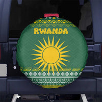 Rwanda Christmas Spare Tire Cover with Green-Yellow Pattern, National Emblem, and Radiant Sun Motif - Wonder Print Shop