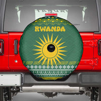 Rwanda Christmas Spare Tire Cover with Green-Yellow Pattern, National Emblem, and Radiant Sun Motif - Wonder Print Shop