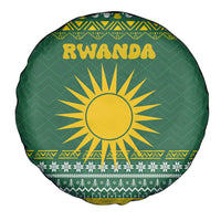 Rwanda Christmas Spare Tire Cover with Green-Yellow Pattern, National Emblem, and Radiant Sun Motif - Wonder Print Shop
