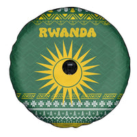 Rwanda Christmas Spare Tire Cover with Green-Yellow Pattern, National Emblem, and Radiant Sun Motif - Wonder Print Shop