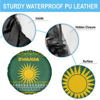 Rwanda Christmas Spare Tire Cover with Green-Yellow Pattern, National Emblem, and Radiant Sun Motif - Wonder Print Shop