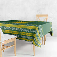 Rwanda Christmas Tablecloth with Green-Yellow Pattern, National Emblem, and Radiant Sun Motif - Wonder Print Shop
