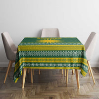 Rwanda Christmas Tablecloth with Green-Yellow Pattern, National Emblem, and Radiant Sun Motif - Wonder Print Shop