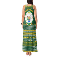 Rwanda Christmas Tank Maxi Dress with Green-Yellow Pattern, National Emblem, and Radiant Sun Motif - Wonder Print Shop