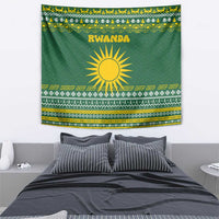 Rwanda Christmas Tapestry with Green-Yellow Pattern, National Emblem, and Radiant Sun Motif - Wonder Print Shop