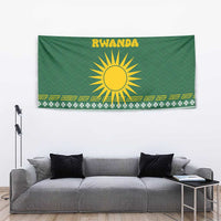 Rwanda Christmas Tapestry with Green-Yellow Pattern, National Emblem, and Radiant Sun Motif - Wonder Print Shop