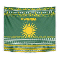 Rwanda Christmas Tapestry with Green-Yellow Pattern, National Emblem, and Radiant Sun Motif - Wonder Print Shop
