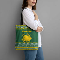 Rwanda Christmas Tote Bag with Green-Yellow Pattern, National Emblem, and Radiant Sun Motif - Wonder Print Shop