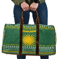 Rwanda Christmas Travel Bag with Green-Yellow Pattern, National Emblem, and Radiant Sun Motif - Wonder Print Shop