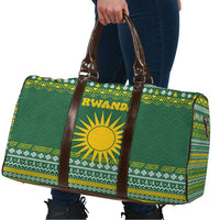 Rwanda Christmas Travel Bag with Green-Yellow Pattern, National Emblem, and Radiant Sun Motif - Wonder Print Shop