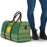 Rwanda Christmas Travel Bag with Green-Yellow Pattern, National Emblem, and Radiant Sun Motif - Wonder Print Shop