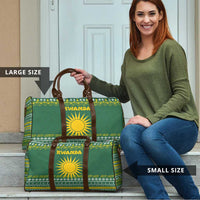 Rwanda Christmas Travel Bag with Green-Yellow Pattern, National Emblem, and Radiant Sun Motif - Wonder Print Shop