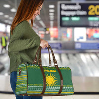 Rwanda Christmas Travel Bag with Green-Yellow Pattern, National Emblem, and Radiant Sun Motif - Wonder Print Shop