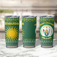 Rwanda Christmas Tumbler Cup with Green-Yellow Pattern, National Emblem, and Radiant Sun Motif - Wonder Print Shop