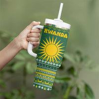 Rwanda Christmas Tumbler With Handle with Green-Yellow Pattern, National Emblem, and Radiant Sun Motif - Wonder Print Shop