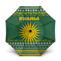 Rwanda Christmas Umbrella with Green-Yellow Pattern, National Emblem, and Radiant Sun Motif - Wonder Print Shop