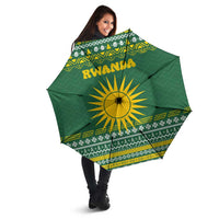 Rwanda Christmas Umbrella with Green-Yellow Pattern, National Emblem, and Radiant Sun Motif - Wonder Print Shop