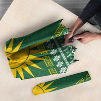 Rwanda Christmas Umbrella with Green-Yellow Pattern, National Emblem, and Radiant Sun Motif - Wonder Print Shop