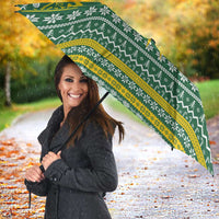 Rwanda Christmas Umbrella with Green-Yellow Pattern, National Emblem, and Radiant Sun Motif - Wonder Print Shop