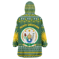 Rwanda Christmas Wearable Blanket Hoodie with Green-Yellow Pattern, National Emblem, and Radiant Sun Motif - Wonder Print Shop