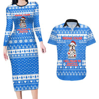 Christmas Stalker Bulldog Couples Matching Long Sleeve Bodycon Dress and Hawaiian Shirt Xmas Holiday Patterns - Wonder Print Shop