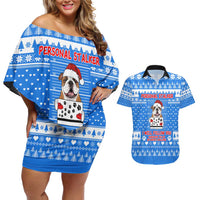 Christmas Stalker Bulldog Couples Matching Off Shoulder Short Dress and Hawaiian Shirt Xmas Holiday Patterns - Wonder Print Shop