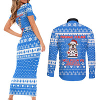 Christmas Stalker Bulldog Couples Matching Short Sleeve Bodycon Dress and Long Sleeve Button Shirt Xmas Holiday Patterns - Wonder Print Shop
