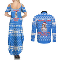 Christmas Stalker Bulldog Couples Matching Summer Maxi Dress and Long Sleeve Button Shirt Xmas Holiday Patterns - Wonder Print Shop