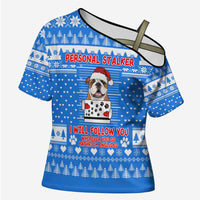 Christmas Stalker Bulldog Cross Shoulder Shirt Xmas Holiday Patterns - Wonder Print Shop
